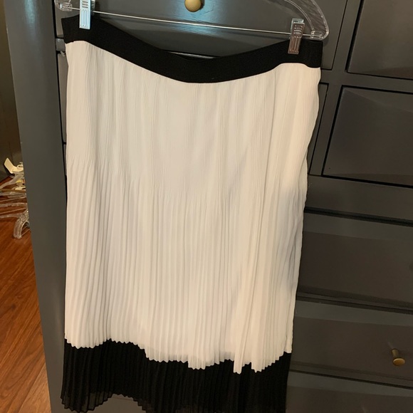Black and White Pleated Color Block Skirt - Picture 3 of 5